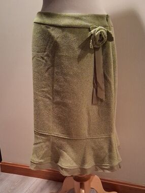 Olive Green A-Line Wrap Skirt with Rosette Tie